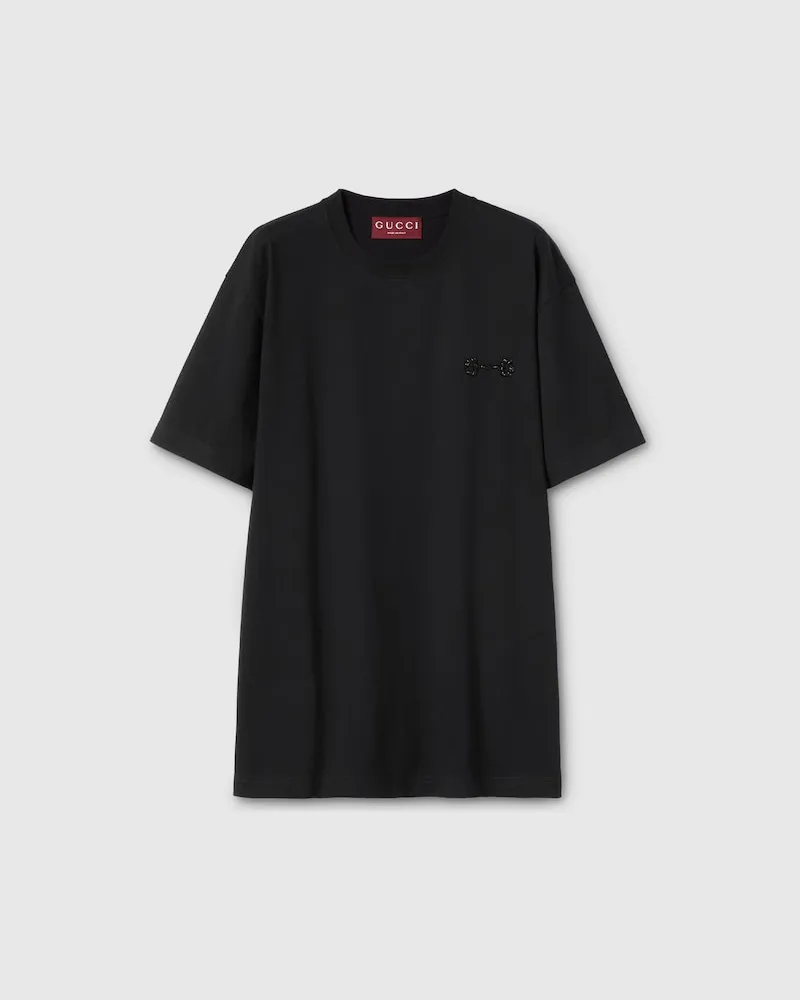 Gucci T-Shirt aus Baumwolljersey Mit Stickerei, Größe Schwarz