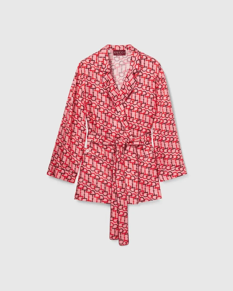 Gucci Bluse aus Seide Zum Binden Mit Print, Größe Pink
