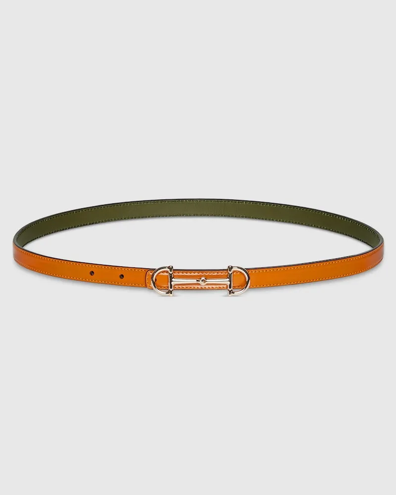 Gucci Schmaler, Wendbarer Gürtel Mit Horsebit, Größe 95 Orange