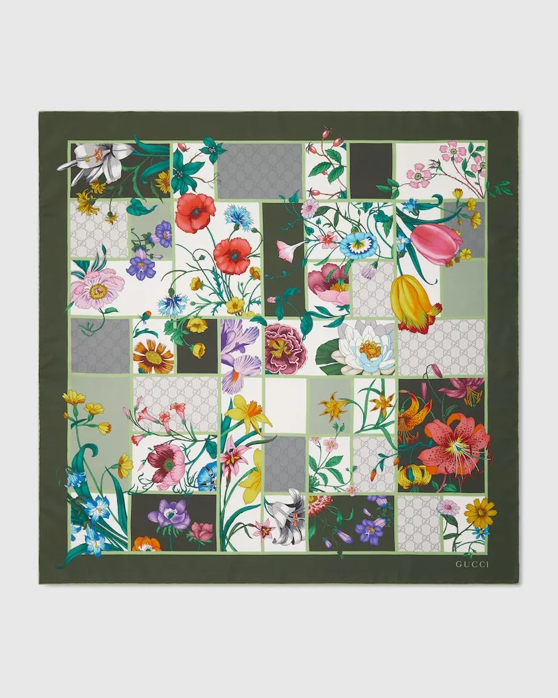 Gucci Vierecktuch aus Seidentwill Mit Print Grün
