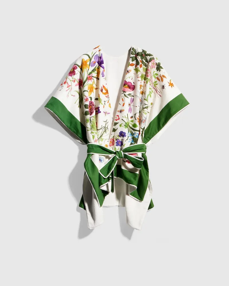 Gucci Bedrucktes Cape-Kleid aus Baumwolle Weiß