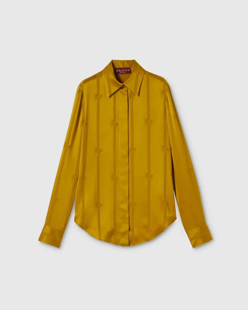 Gucci Bluse aus Seidenjacquard Mit Reitsport-Motiv, Größe Braun