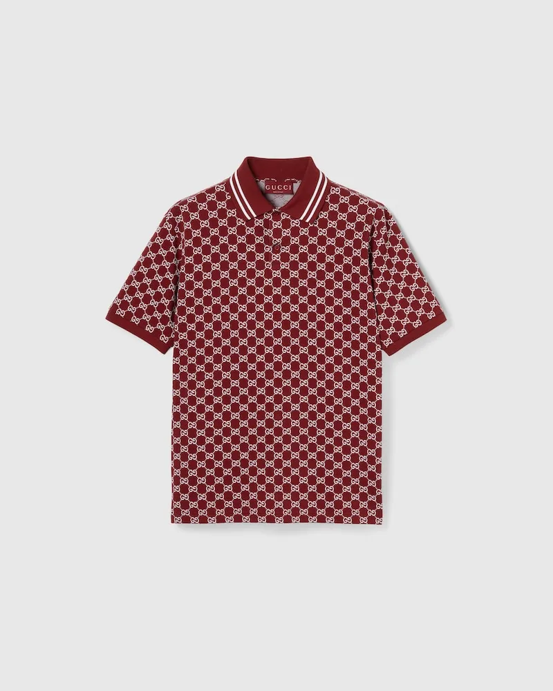 Gucci Poloshirt aus GG Baumwoll-Piqué-Jacquard, Größe Rot