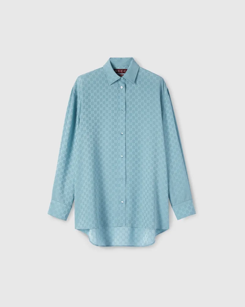 Gucci Übergroße Bluse aus GG Seidenjacquard, Größe Blau