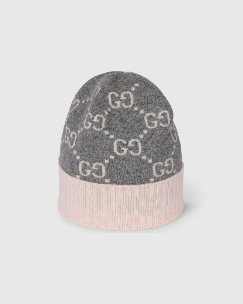 Gucci Mütze aus GG Kaschmirjacquard Grau