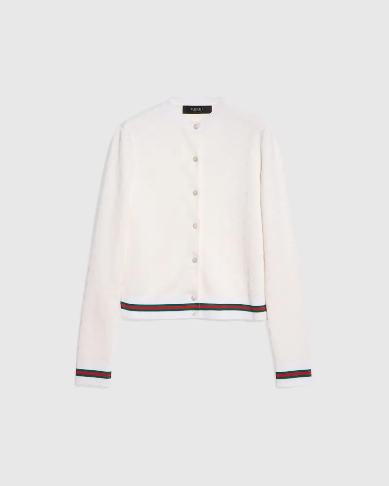 Gucci Cardigan aus Feinem GG Baumwoll-Viskose-Jacquard, Größe Weiß