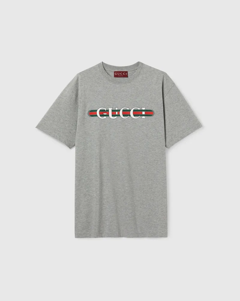 Gucci T-Shirt aus Baumwolljersey Mit Print, Größe Grau