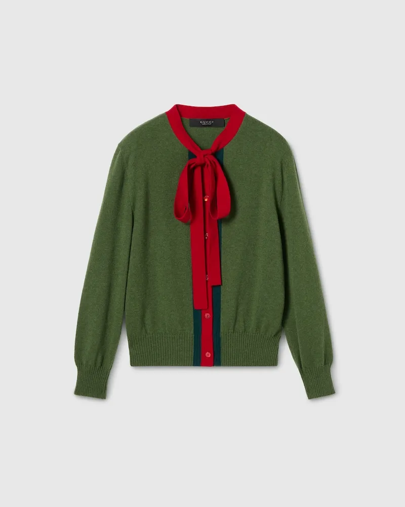 Gucci Cardigan En Laine Tricotée Et Cachemire Avec Bande Web, Taille Vert