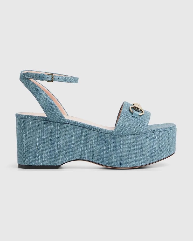 Gucci Damensandale Mit Plateausohle Und Horsebit, Größe Blau