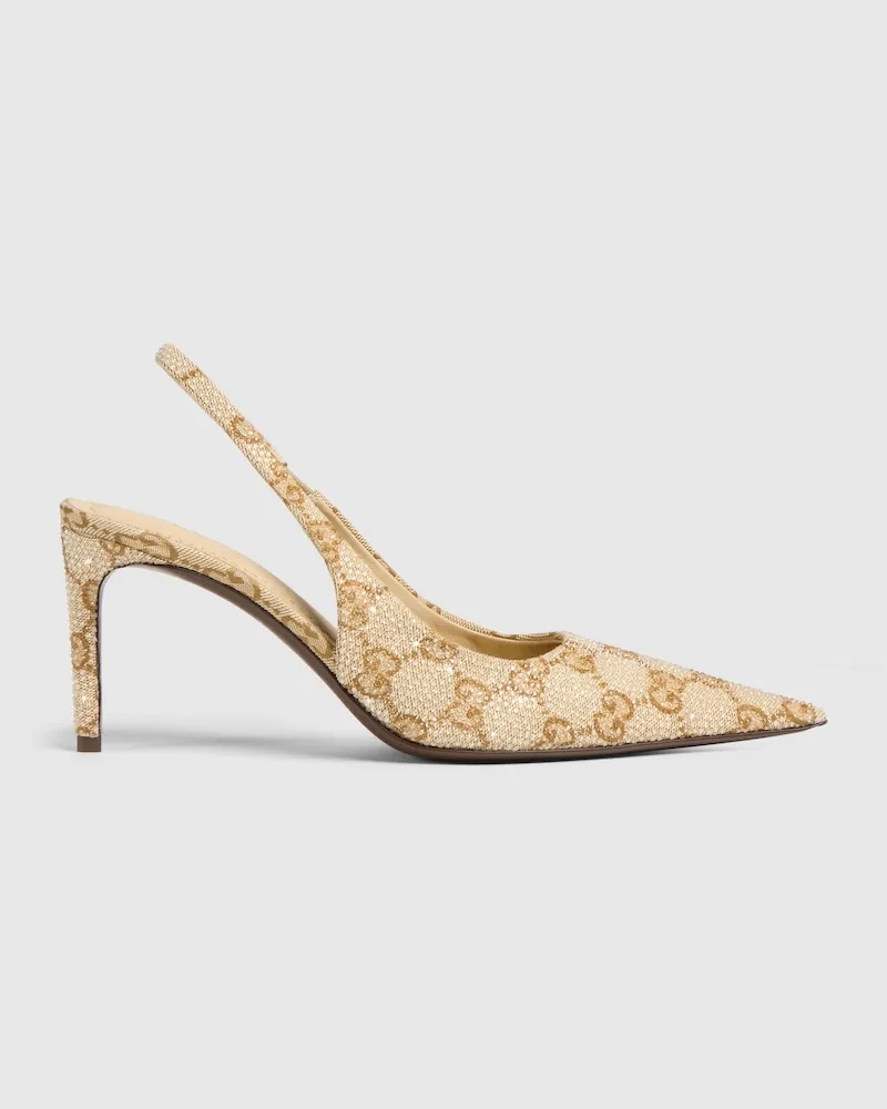 Gucci Damen Donna Kristallpumps mit Fersenriemchen Beige