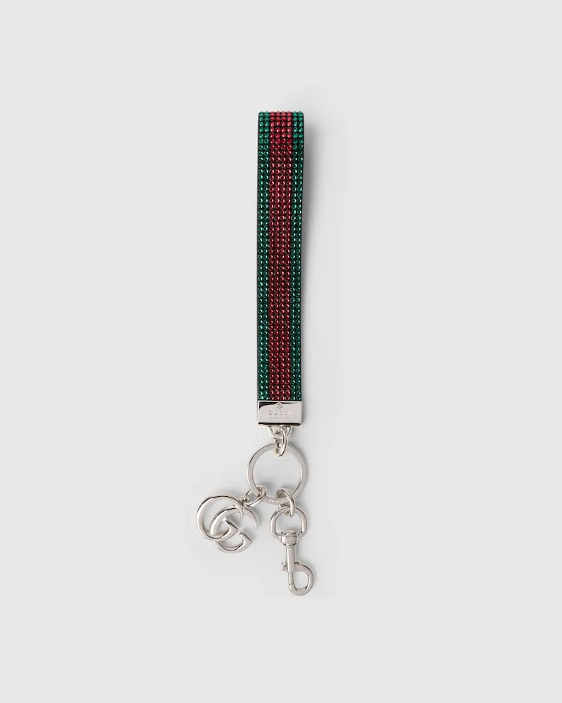 Gucci Schlüsselanhänger mit Kristallen Und Web Schwarz