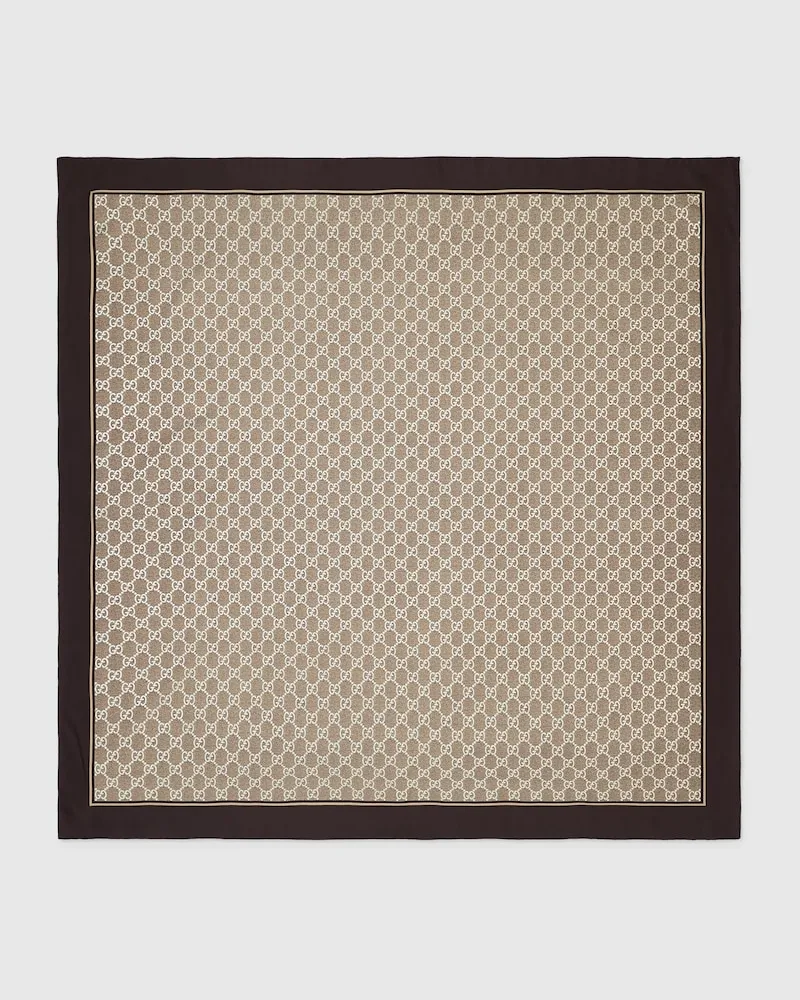 Gucci Vierecktuch aus Seidentwill mit Laminiertem Print Beige