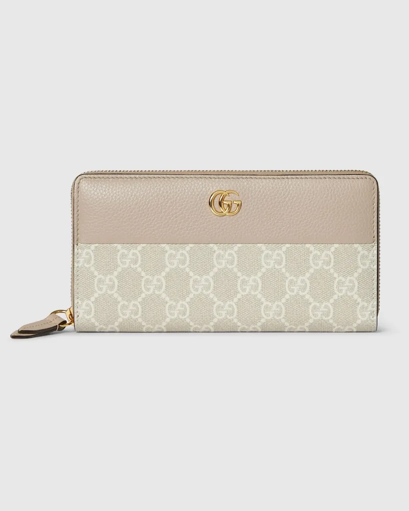 Gucci Zweifarbige GG Marmont Brieftasche Mit Rundum-RV Nude