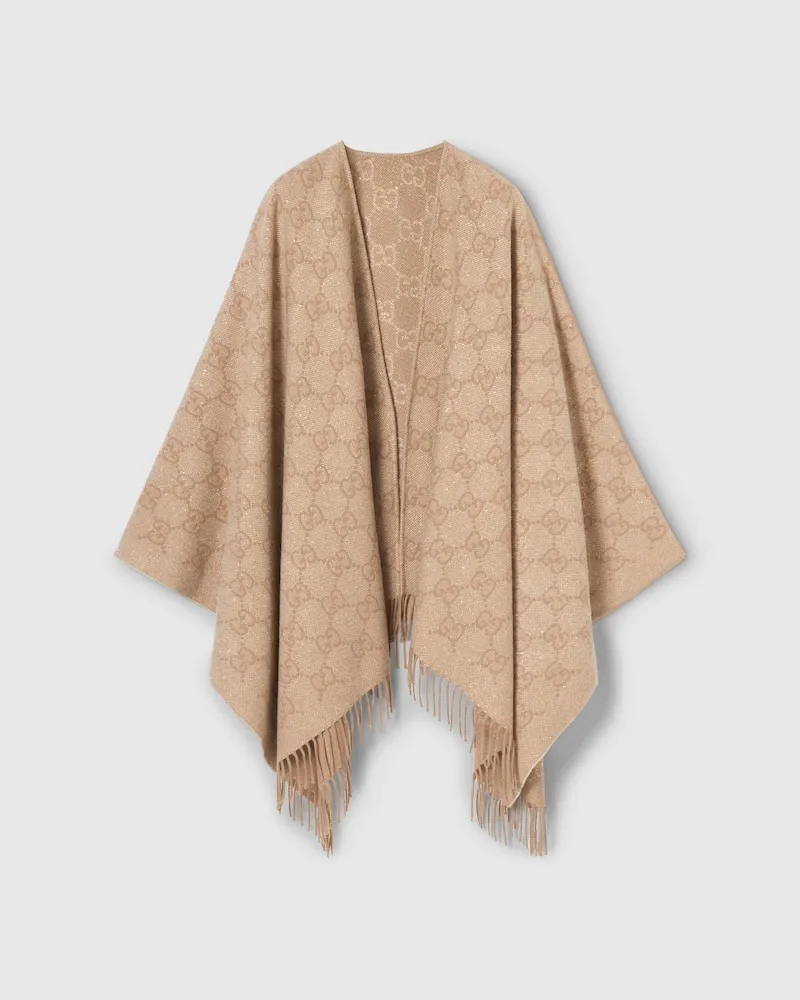 Gucci Cape aus GG Kaschmir-Lamé Weiß