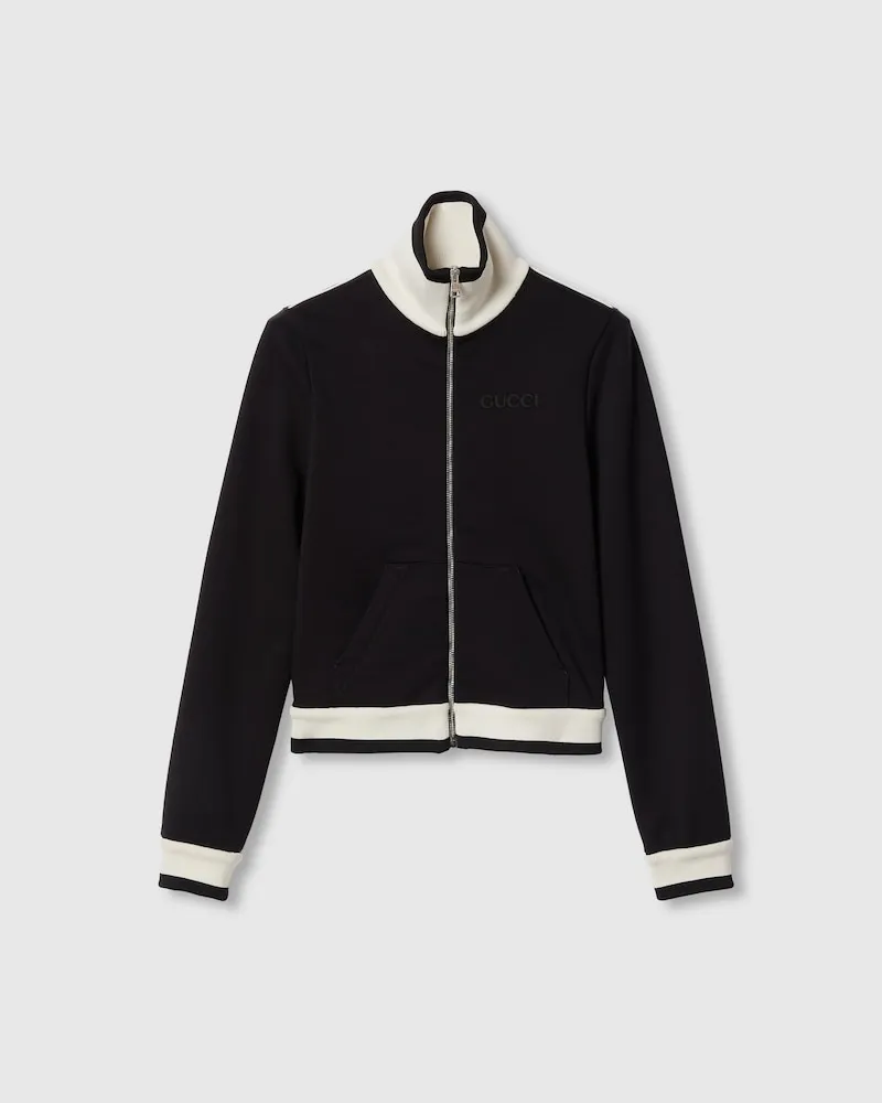 Gucci Jacke aus Baumwollfleece Mit Reißverschluss, Größe Schwarz