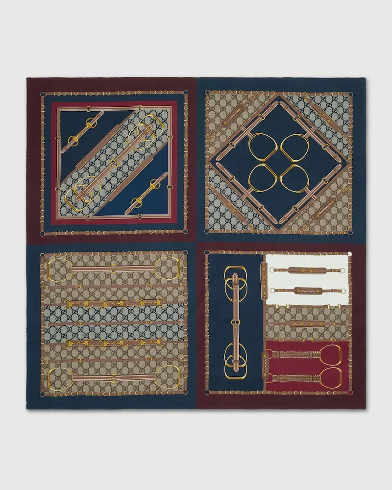 Gucci Vierecktuch aus Seidentwill mit Print Bordeauxrot