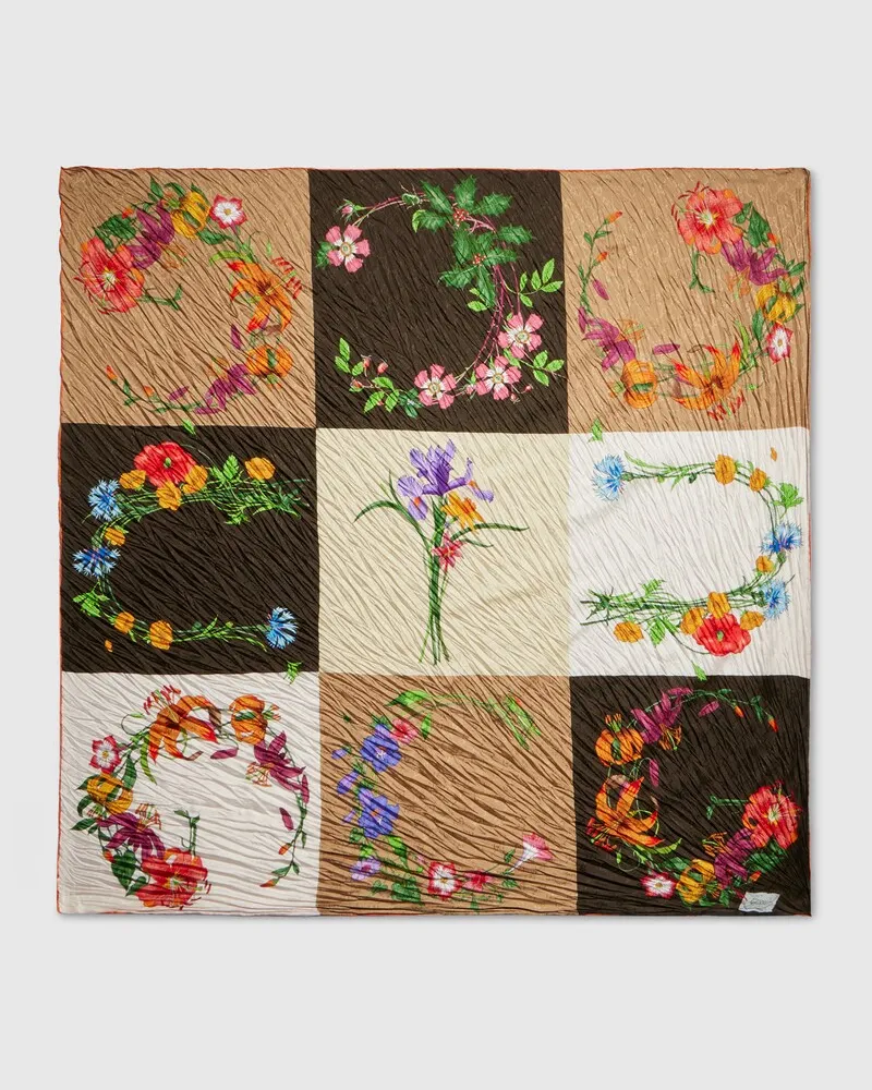 Gucci Châle En Soie À Imprimé Marron