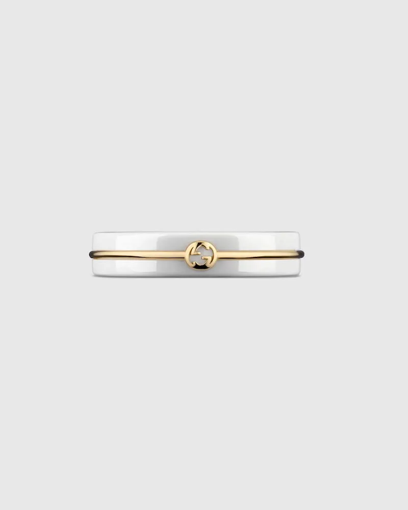 Gucci Interlocking Dünner Ring aus Zirkonia Gelbgold