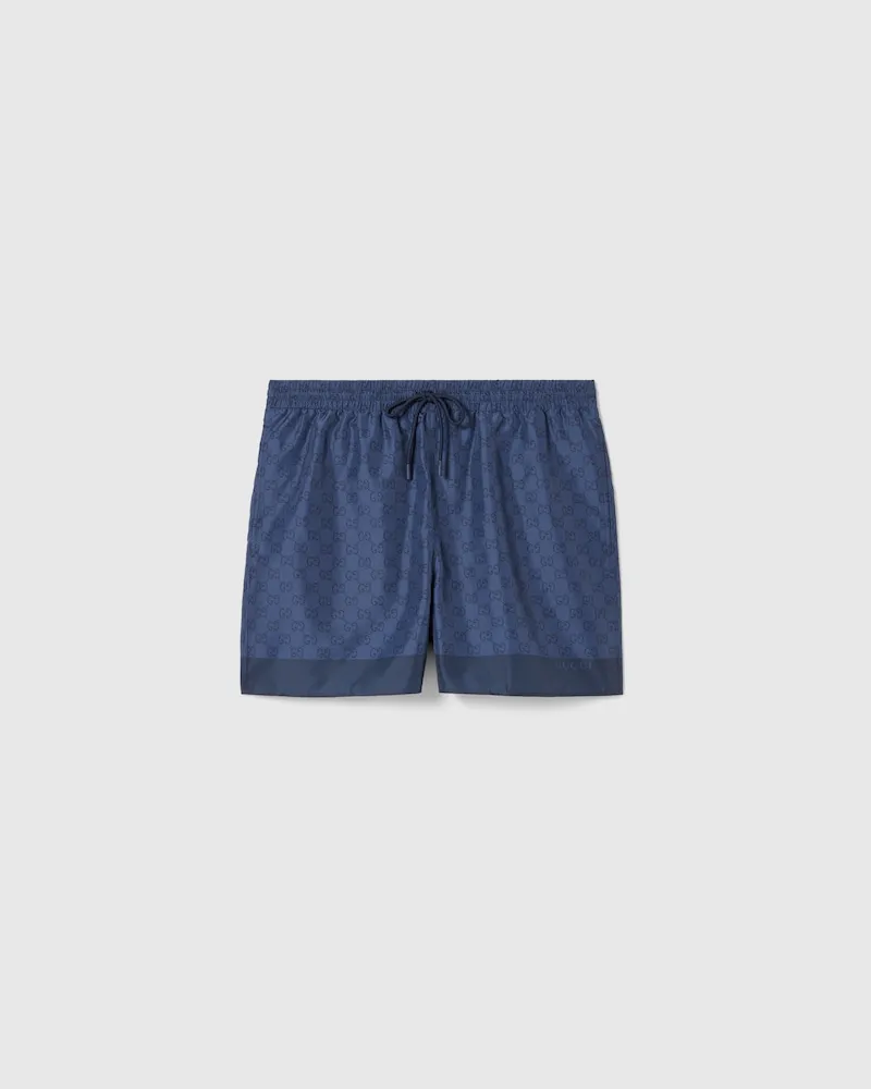 Gucci Badeshorts aus Technischem Popeline Mit Print, Größe Blau
