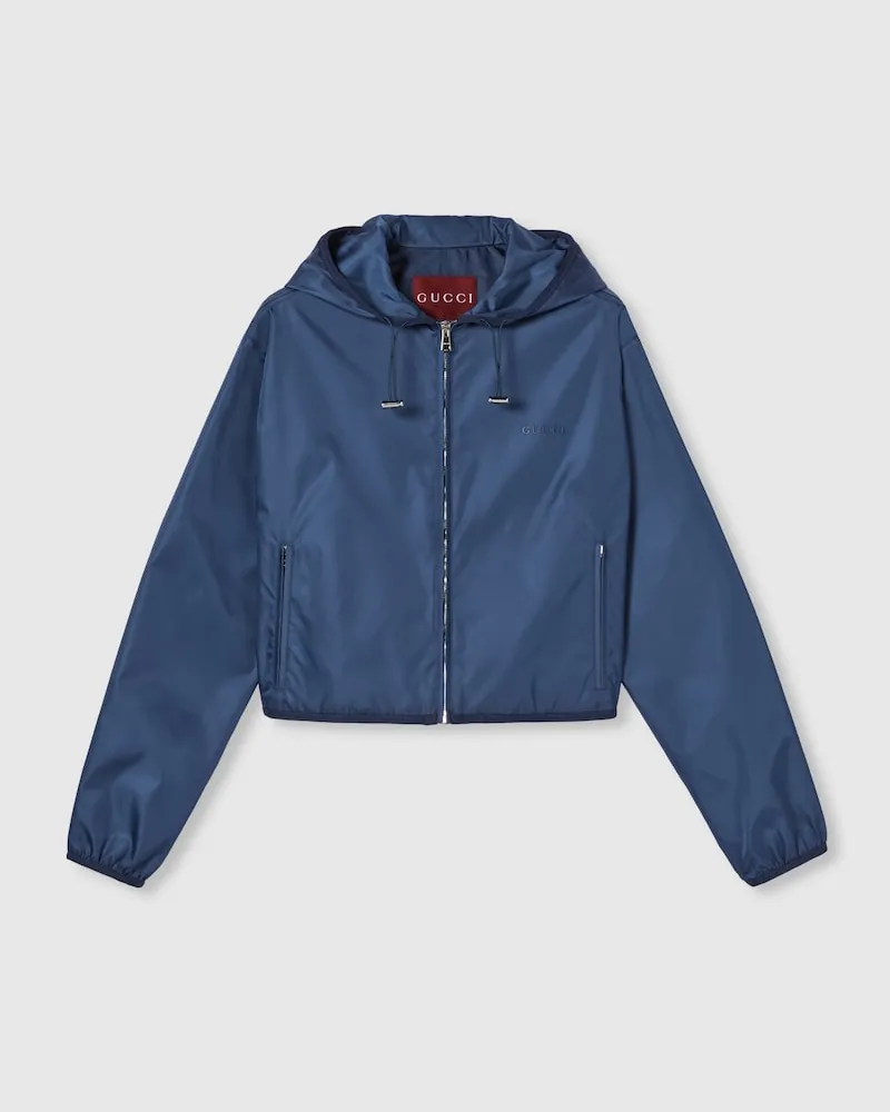 Gucci Jacke aus Gabardine Mit Logo aus Metall, Größe Blau