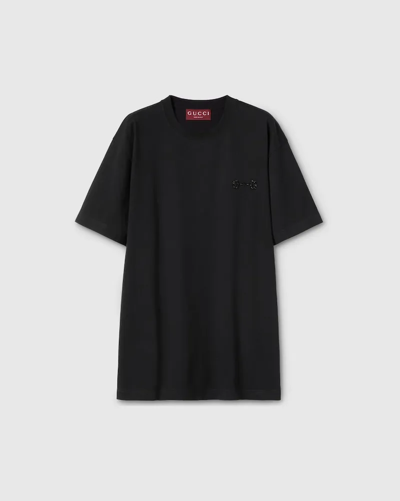 Gucci T-Shirt aus Baumwolljersey Mit Stickerei, Größe Schwarz