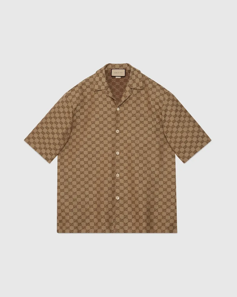Gucci Hemd aus GG Canvas aus Leinenmischung, Größe Braun