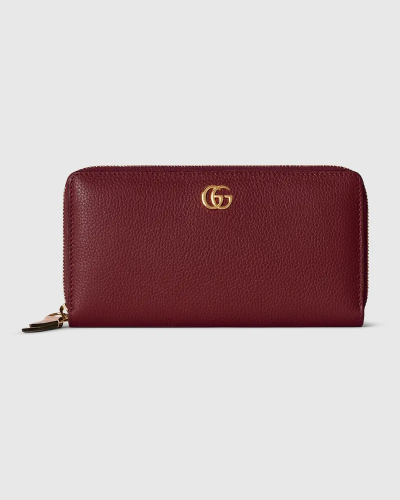 Gucci Zweifarbige GG Marmont Brieftasche Mit Rundum-RV Bordeauxrot