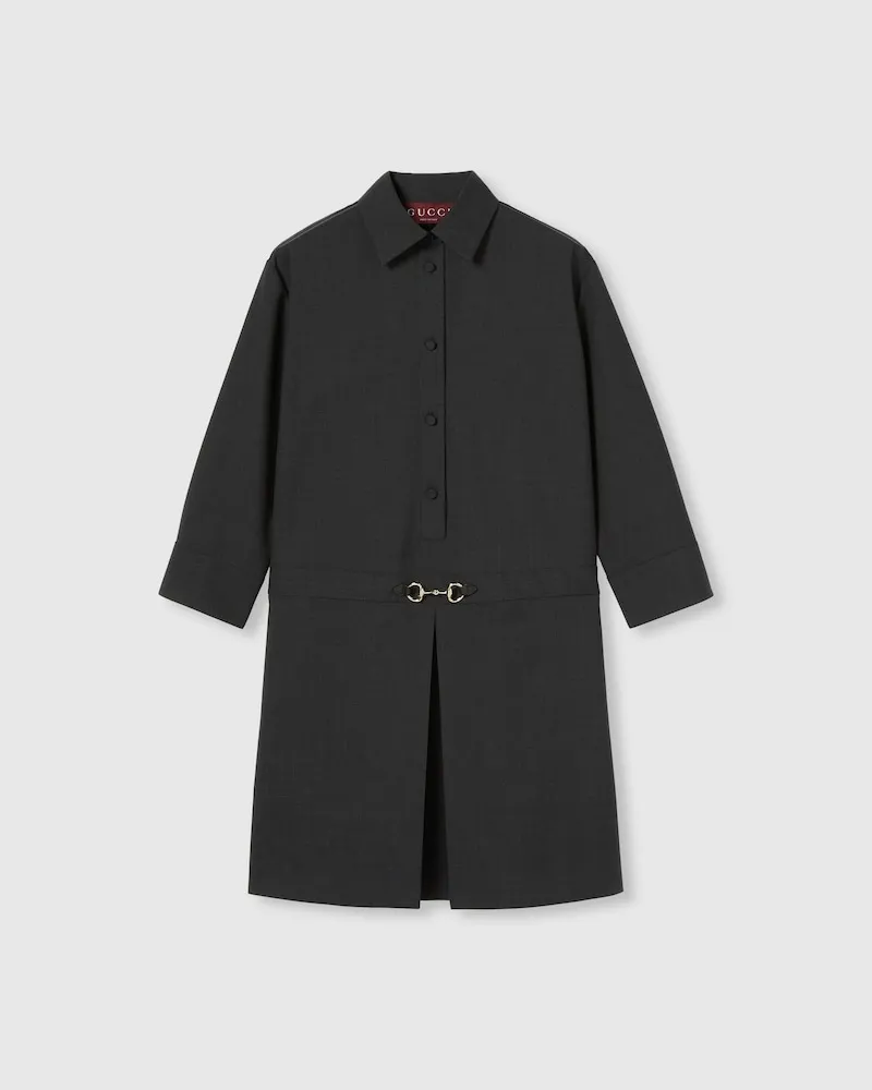 Gucci Kleid aus Wolle Mit Horsebit, Größe Grau