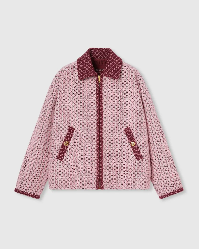 Gucci Jacke aus Baumwollbouclé Mit Rauten Und Reißverschluss, Größe Pink
