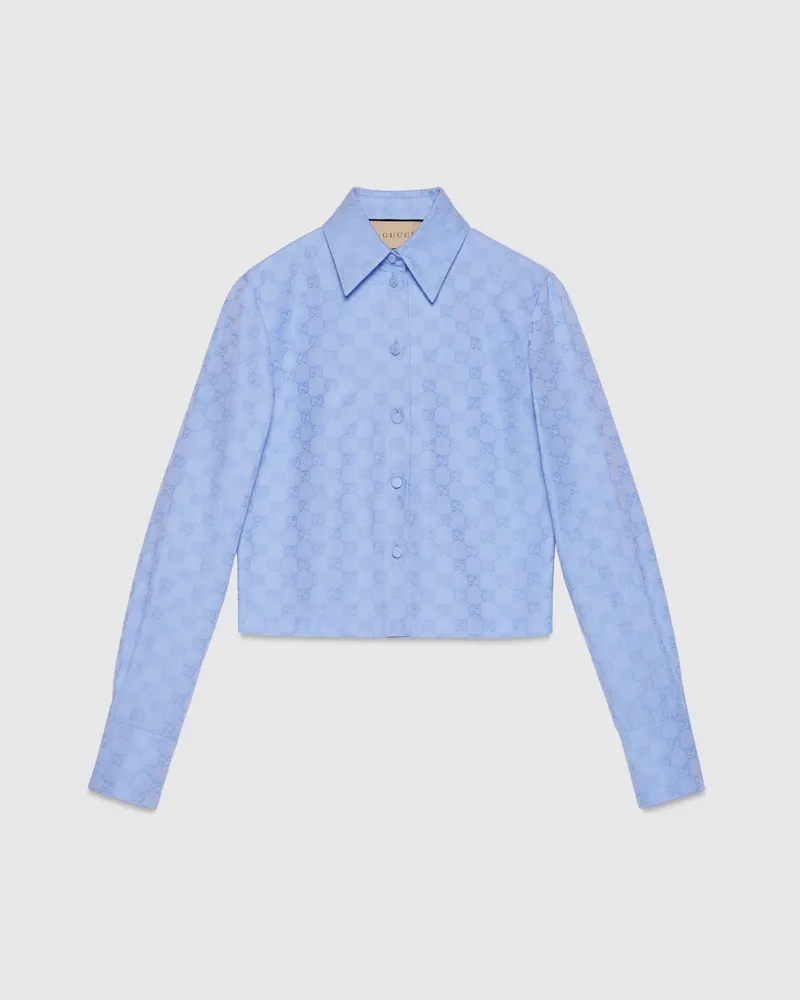 Gucci Bluse aus Oxford-Baumwolle Mit GG Supreme-Motiv, Größe Blau