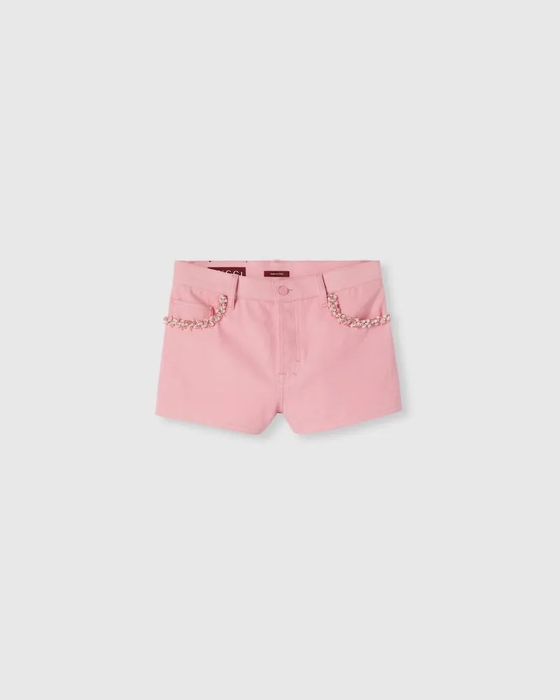 Gucci Shorts aus Denim Mit Stickerei, Größe Pink