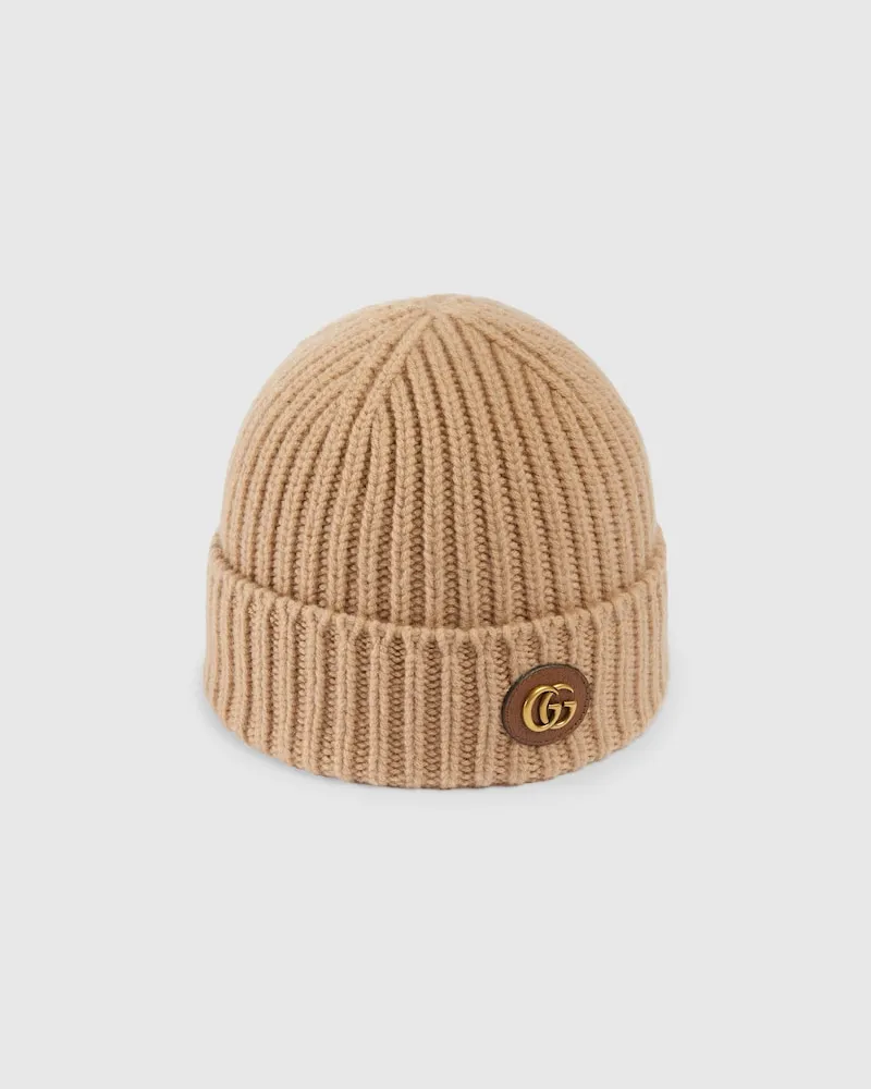 Gucci Mütze aus Wolle Und Kaschmir Mit Doppel G, Größe Beige