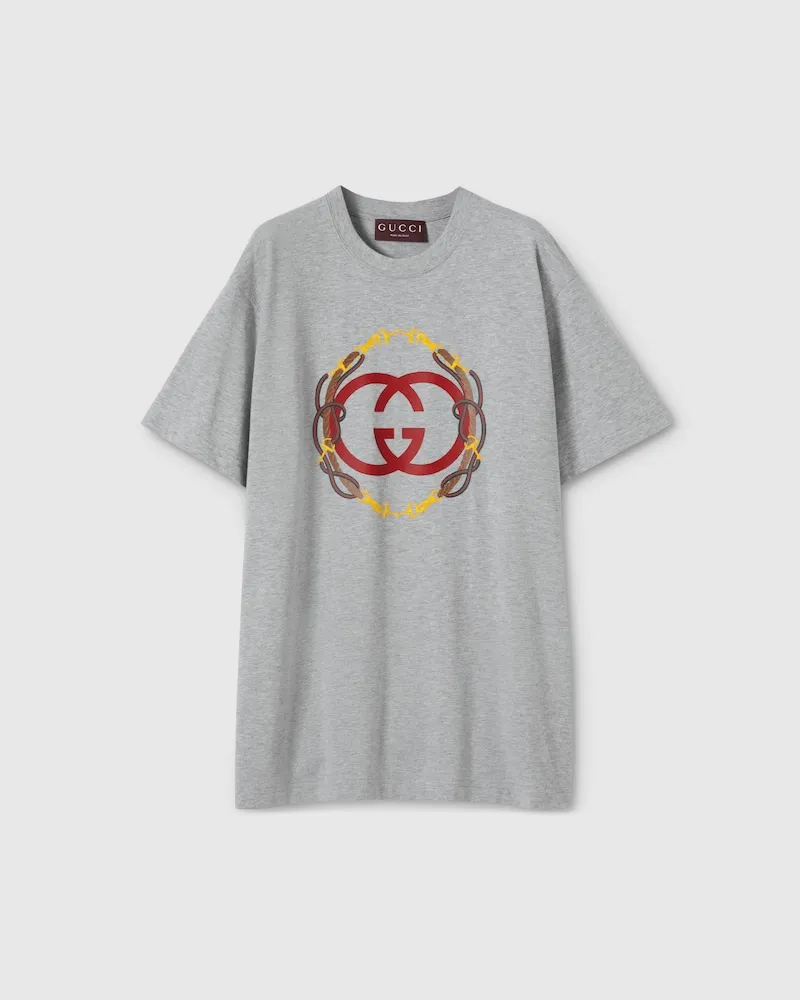 Gucci T-Shirt aus Baumwolljersey Mit Print, Größe Grau