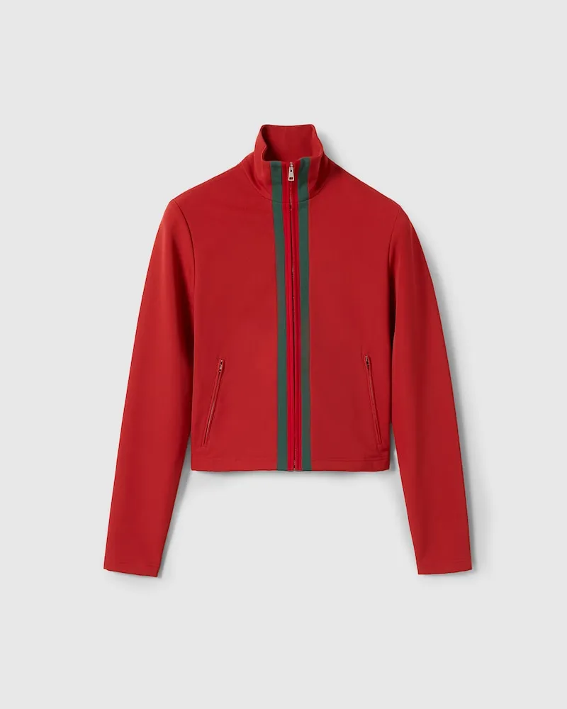Gucci Jacke aus Stretch-Nylon Mit Reißverschluss Und Web, Größe Rot