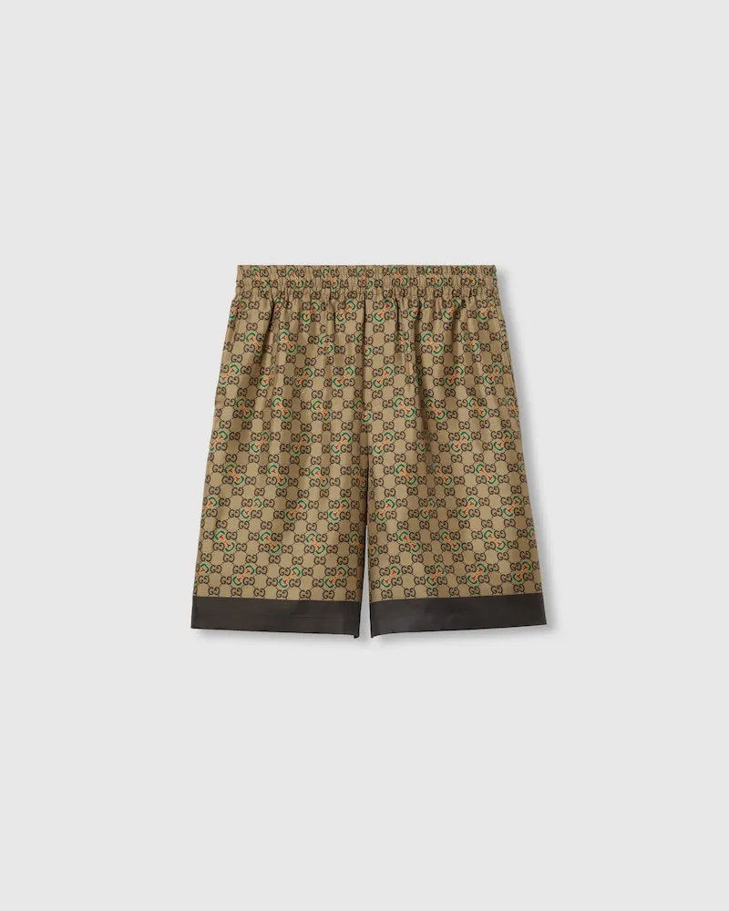Gucci Shorts aus Seidentwill Mit GG Horsebit-Print, Größe Grün