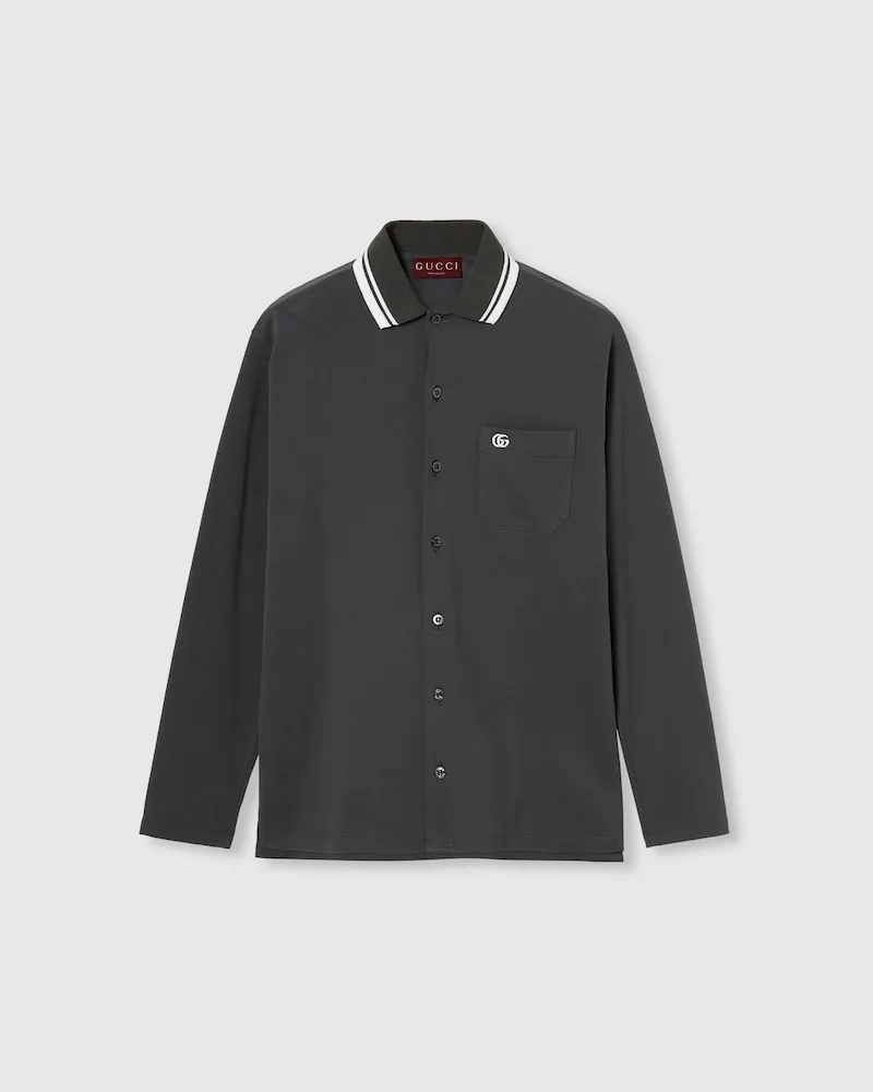 Gucci Poloshirt aus Baumwoll-Piqué Mit Stickerei, Größe Grau