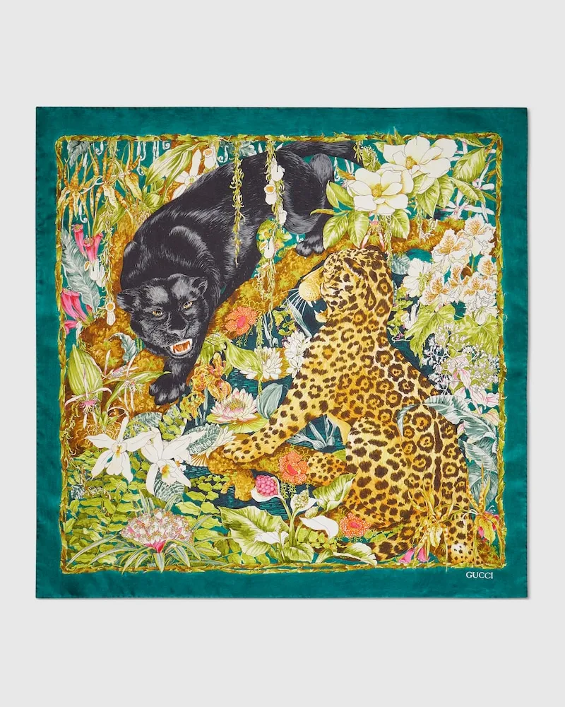 Gucci Carré De Soie Imprimé "Double Trouble Vert