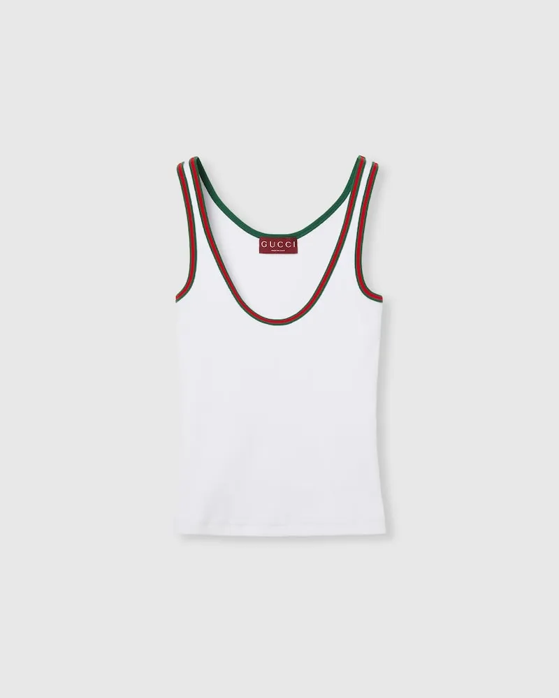 Gucci Tanktop aus Gerippter Baumwolle Mit Web, Größe Weiß