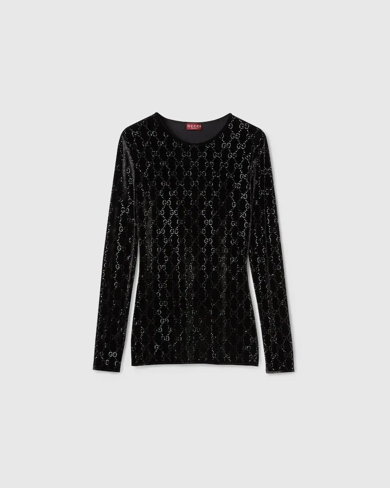 Gucci T-Shirt Mit GG Kristall-Stickerei, Größe Schwarz