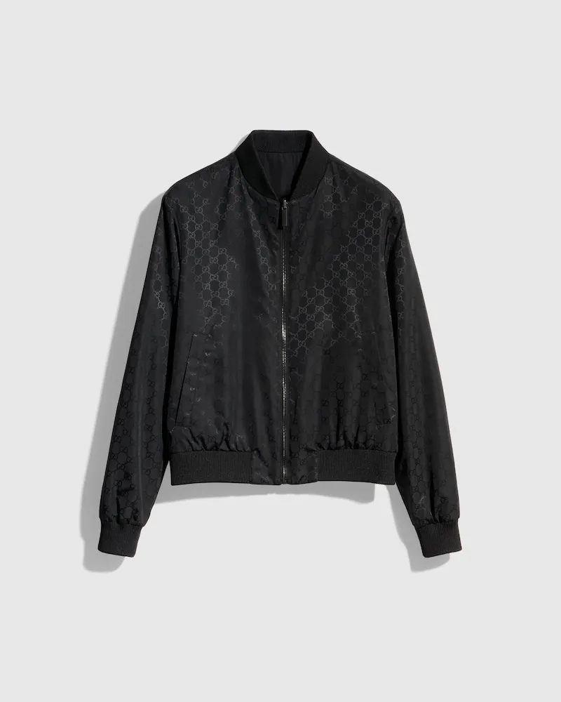 Gucci Wendbare Jacke aus Leichter Seidenfaille mit Reißverschluss, Größe Schwarz