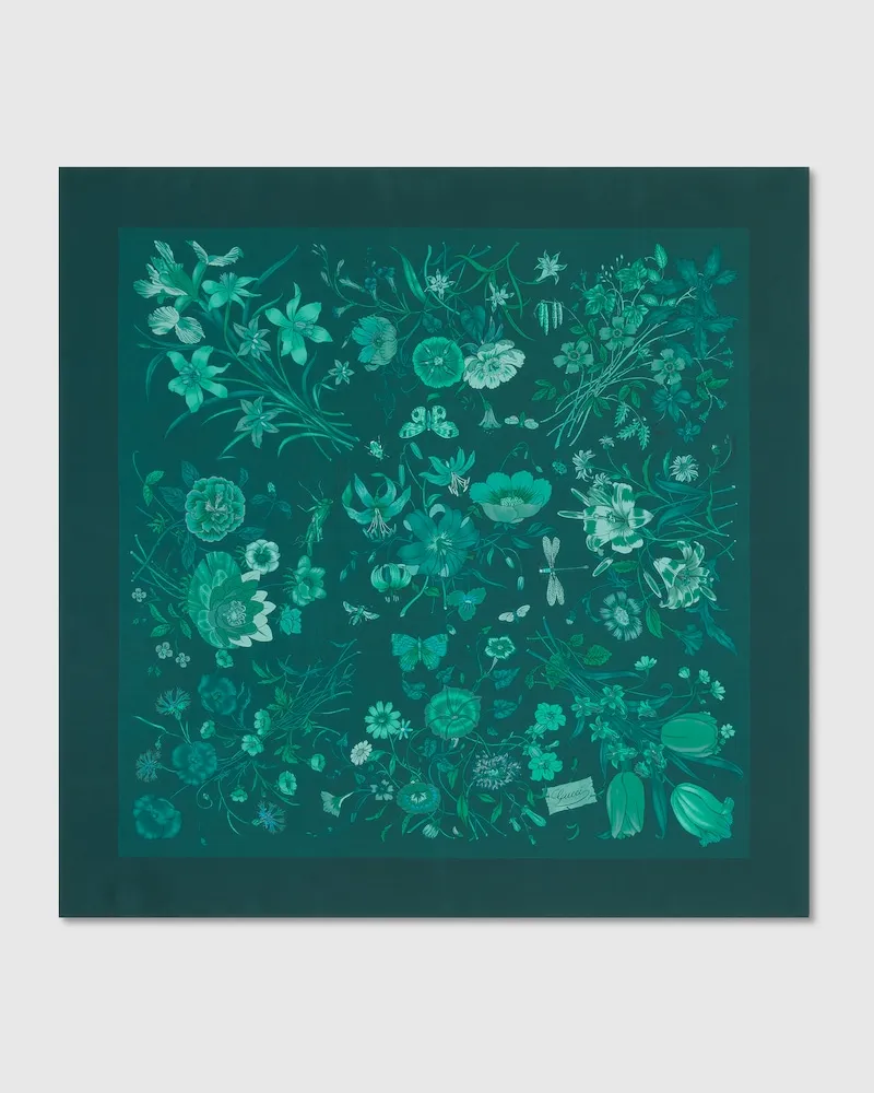 Gucci Vierecktuch aus Seidentwill Mit Flora-Print Grün