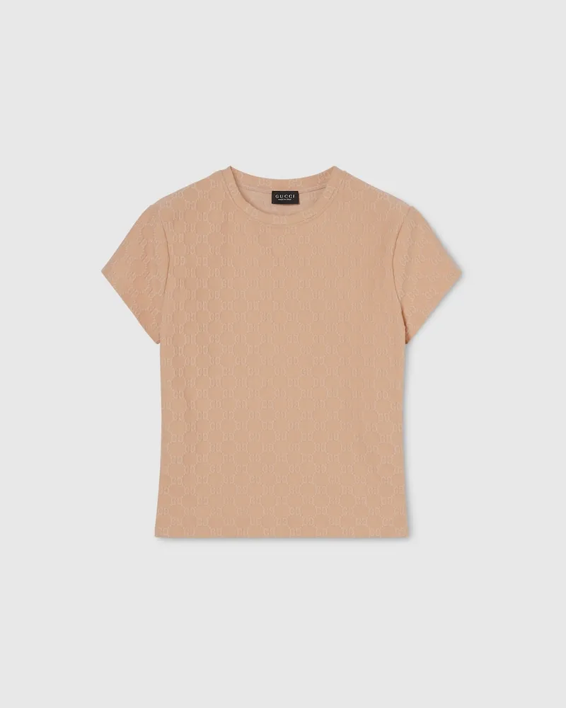 Gucci T-Shirt aus GG Jersey-Jacquard, Größe Beige