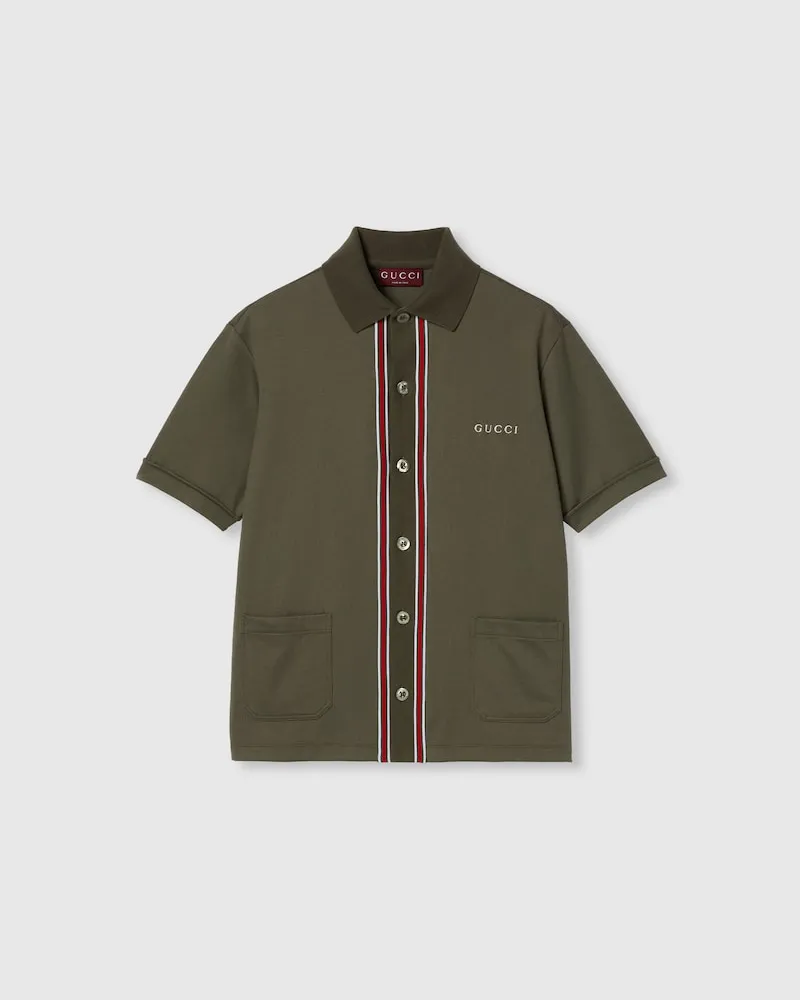 Gucci Poloshirt aus Baumwoll-Piqué Mit Stickerei, Größe Grün