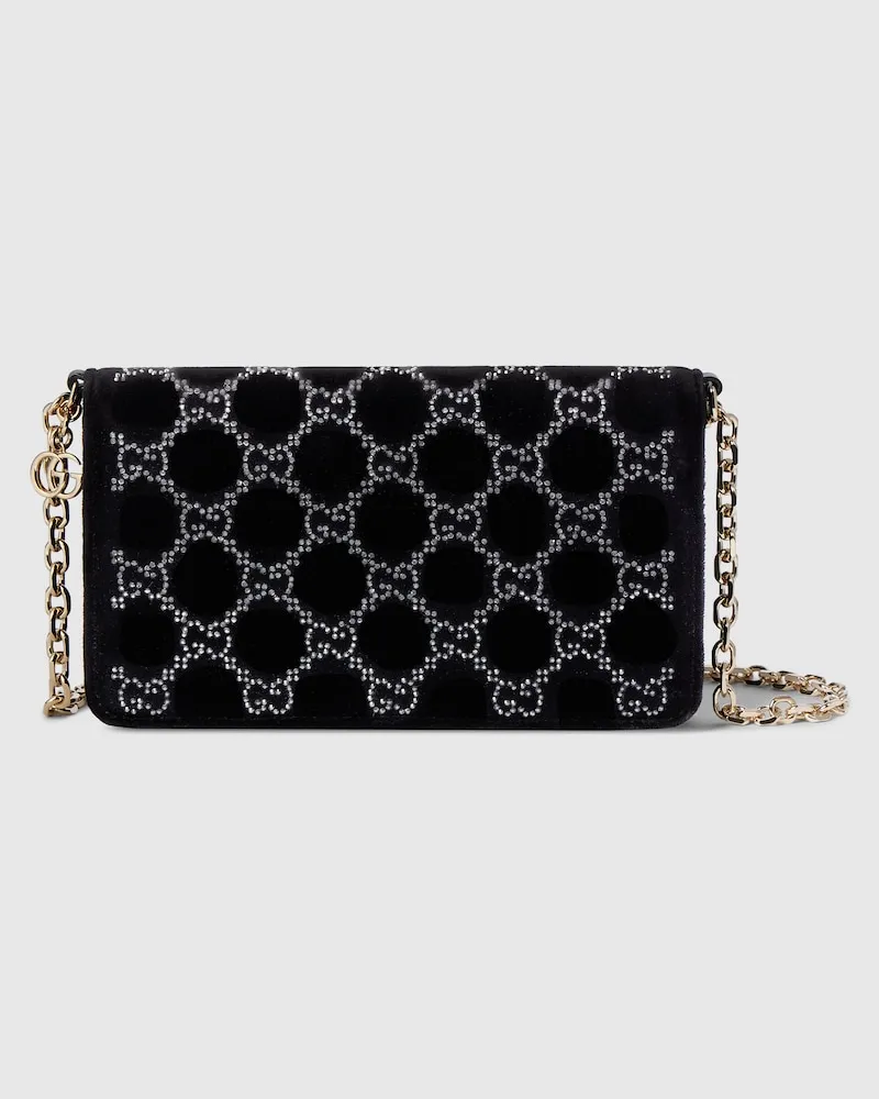 Gucci Brieftasche Mit GG Kristallen Und Kettenriemen Schwarz