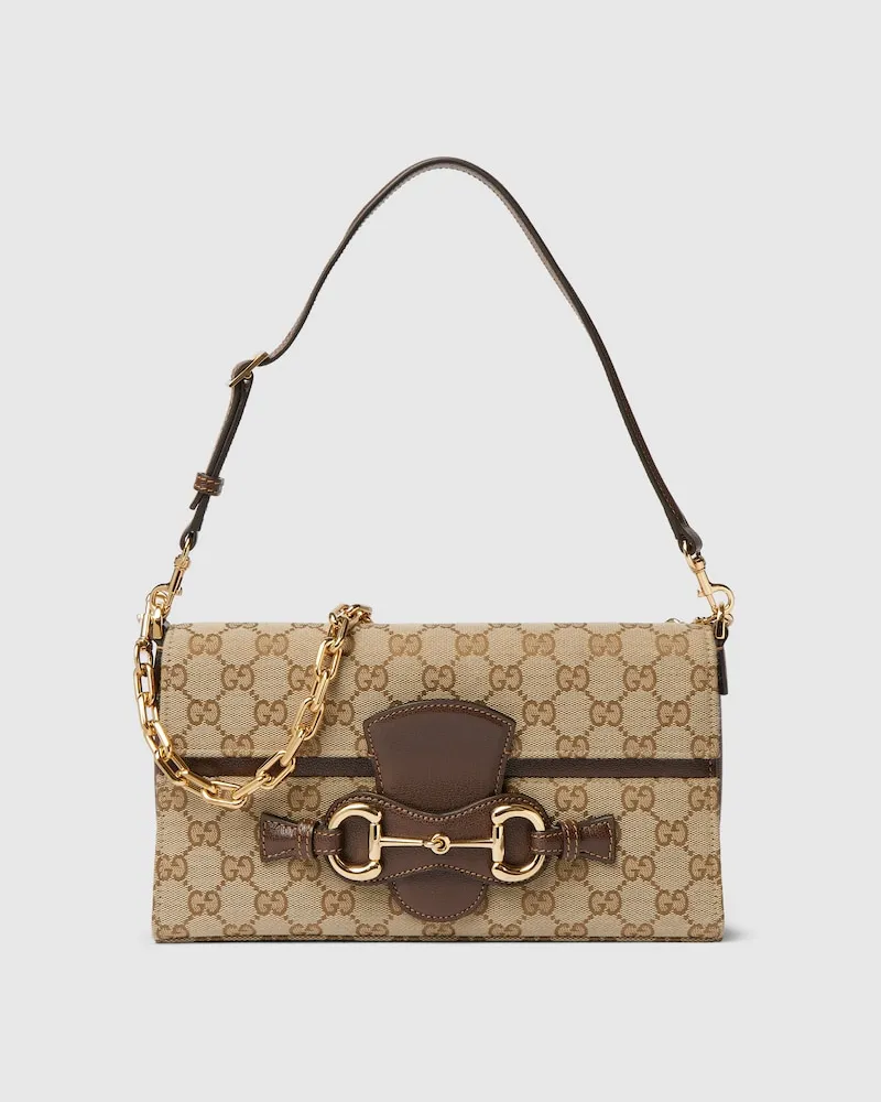 Gucci Mittelgroße Horsebit Ristretto Schultertasche Beige