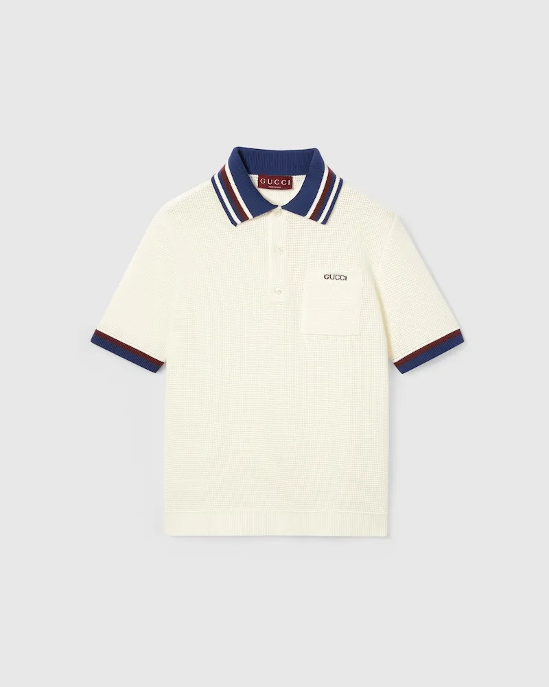 Gucci Poloshirt aus Baumwoll-Piqué Mit Intarsie, Größe Weiß