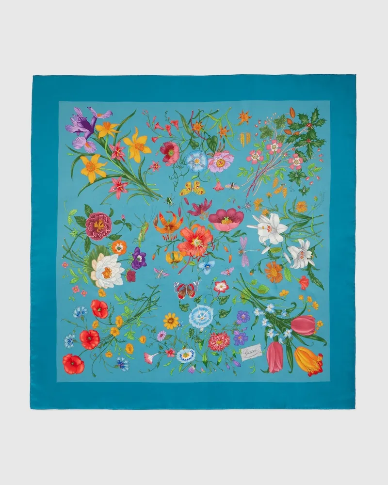 Gucci Vierecktuch aus Seidentwill mit Print Blau