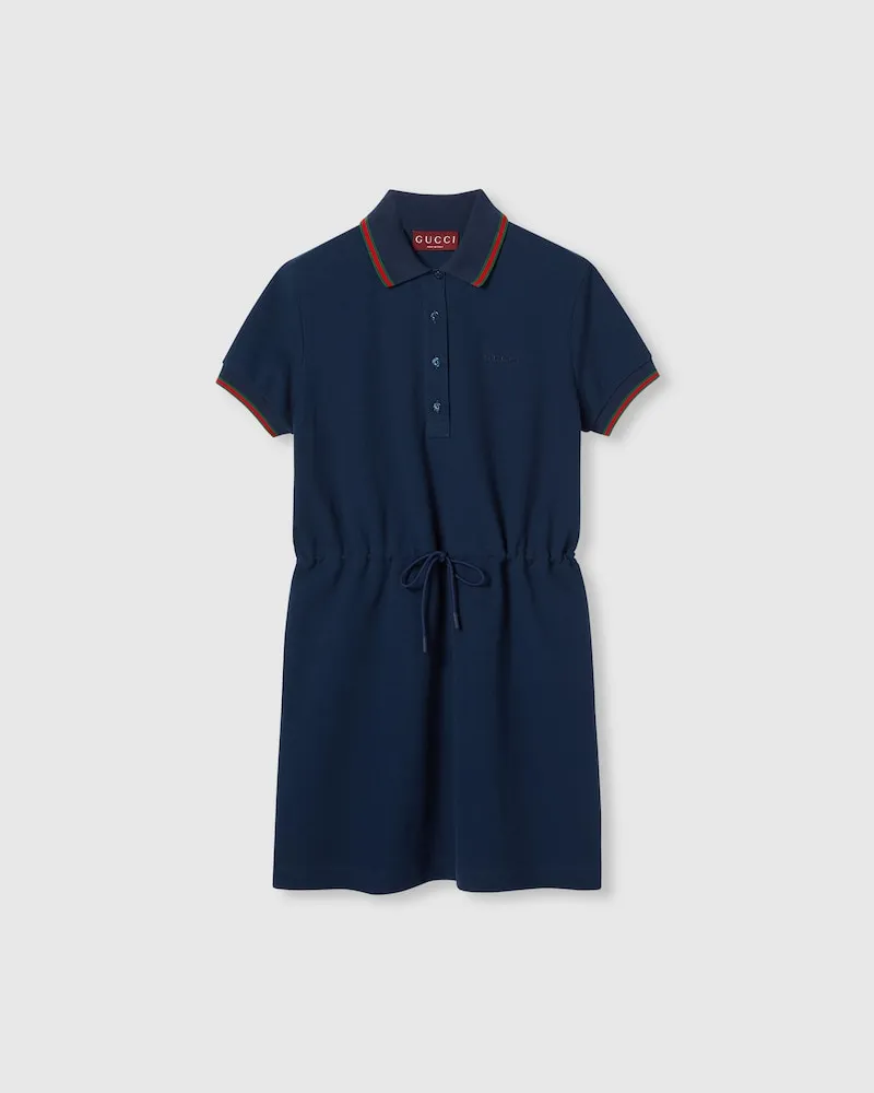 Gucci Polokleid aus Baumwoll-Piqué Mit Web, Größe Blau