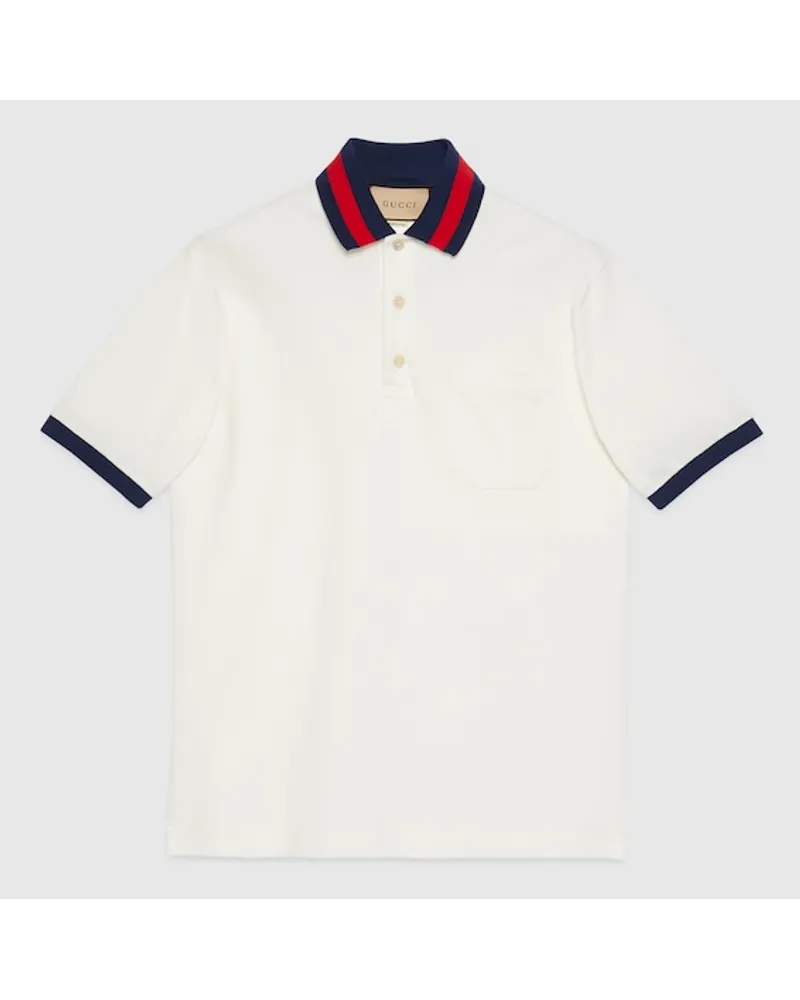 Gucci Poloshirt Aus Baumwoll-Piqué Mit Web Am Kragen Weiß