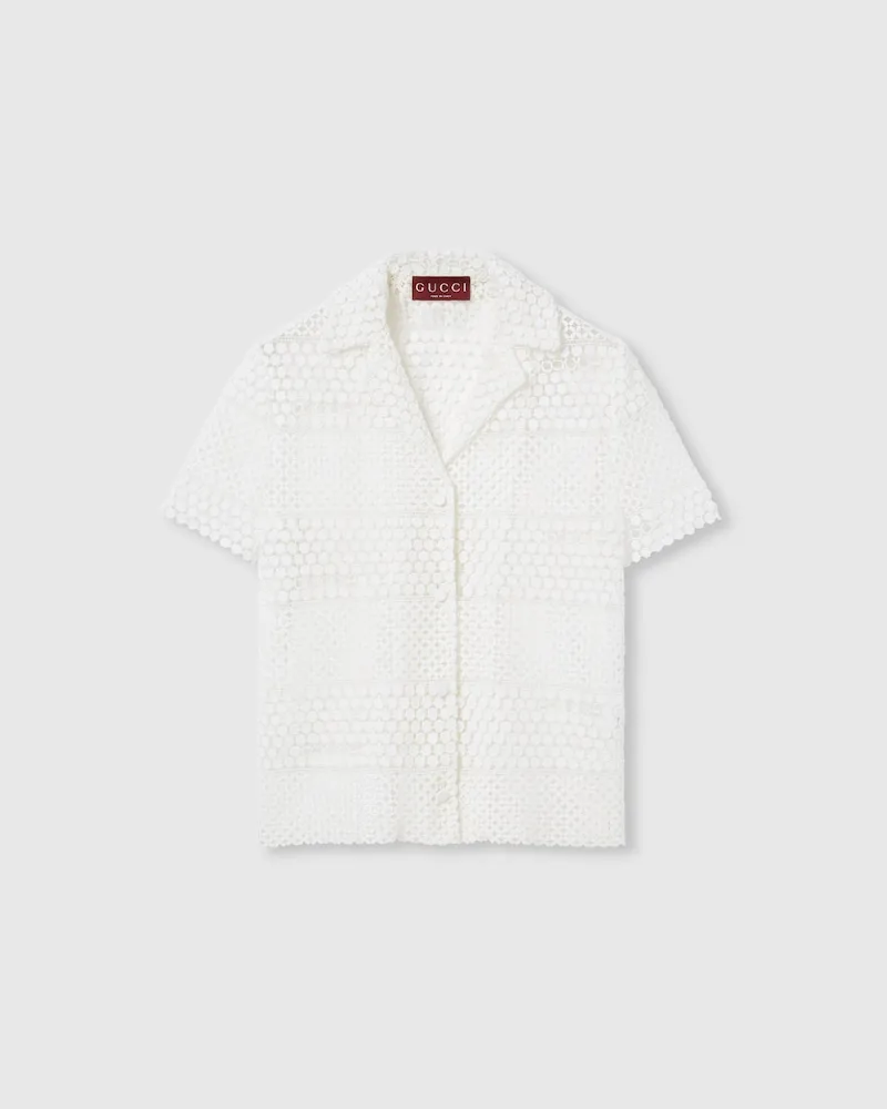 Gucci Bluse aus Baumwoll-Makramee, Größe Weiß